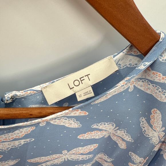 LOFT Soft Blue Butterfly Flutter Sleeve Midi Dress // 12 - Picture 8 of 12